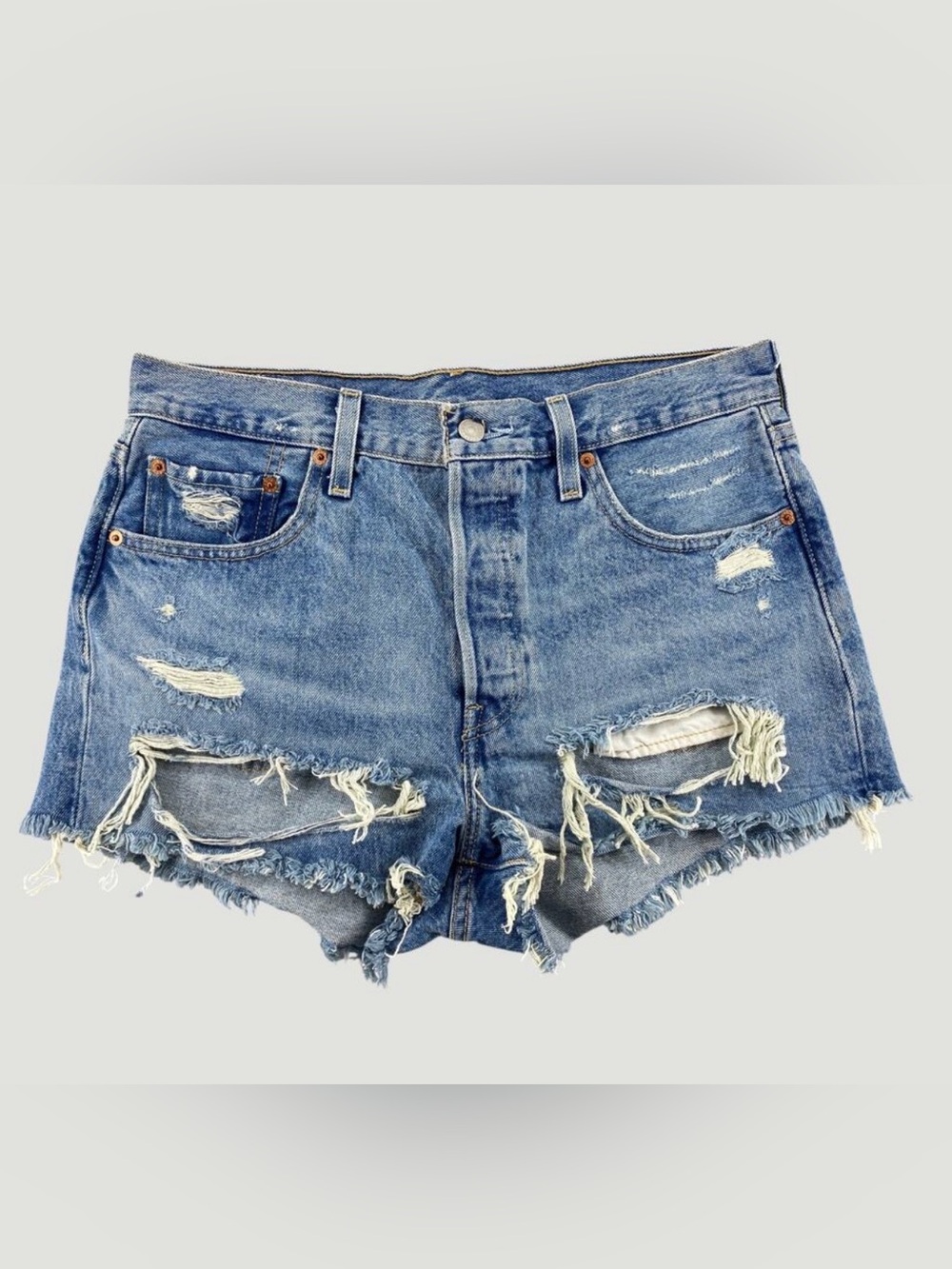 Levi’s 501 Premium Cutoff Denim Shorts W29 Distressed Button Fly Raw Hem